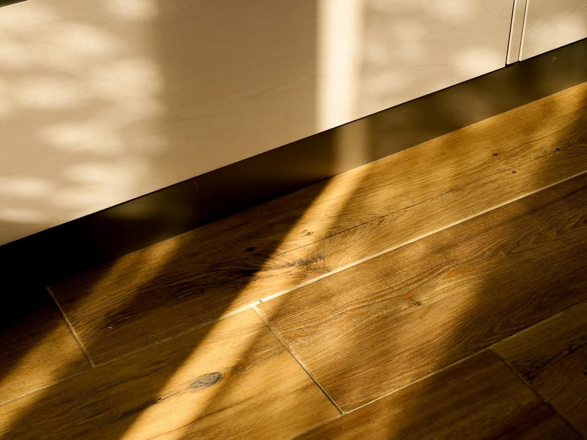 Engineered oak flooring with sunlight